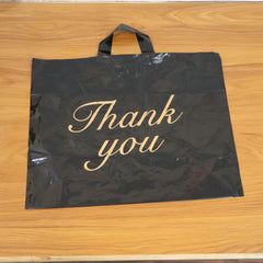 Large Black Thank You Printed Plastic Carry Bag (34 × 44 cm, 1 Pc)