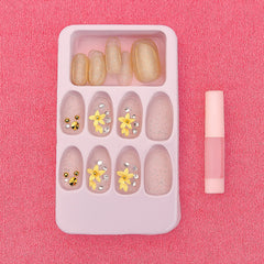 Glitter 3D Floral Press-On Artificial Nail Tips with Nail Glue fake nails (1 Set)