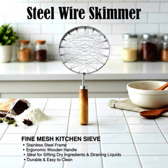 Stainless Steel Wire Skimmer with Wooden Handle (1 Pc)