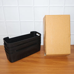 Black Plastic Storage Basket Tray Set (4 Pcs)
