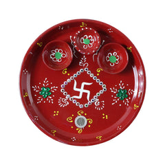 Hand-Painted Decorative Pooja Thali with Ganesha Motif and Diyas
