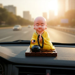 Yellow Solar Powered Sitting Buddha Statue (1 Pc / Medium)