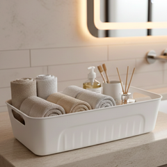 White Plastic Storage Basket Tray Set (4 Pcs)