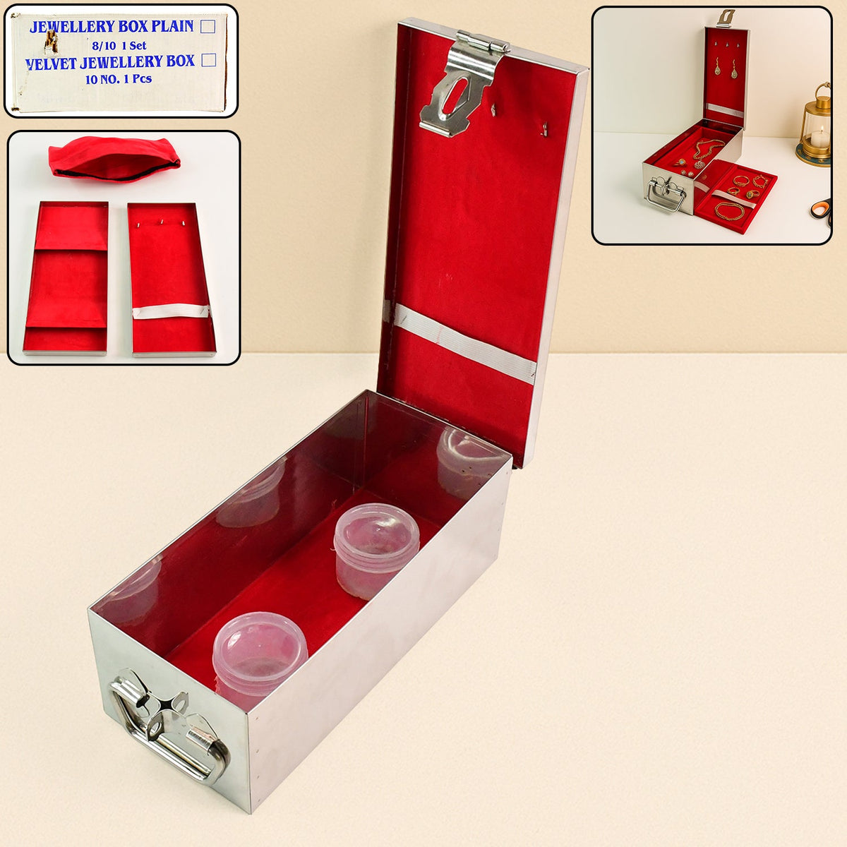 Lustro Box Stainless & Velvet Jewellery Chest