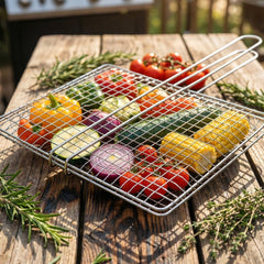 Heavy-Duty Stainless-Steel Barbecue Grill Basket (1 Pc)