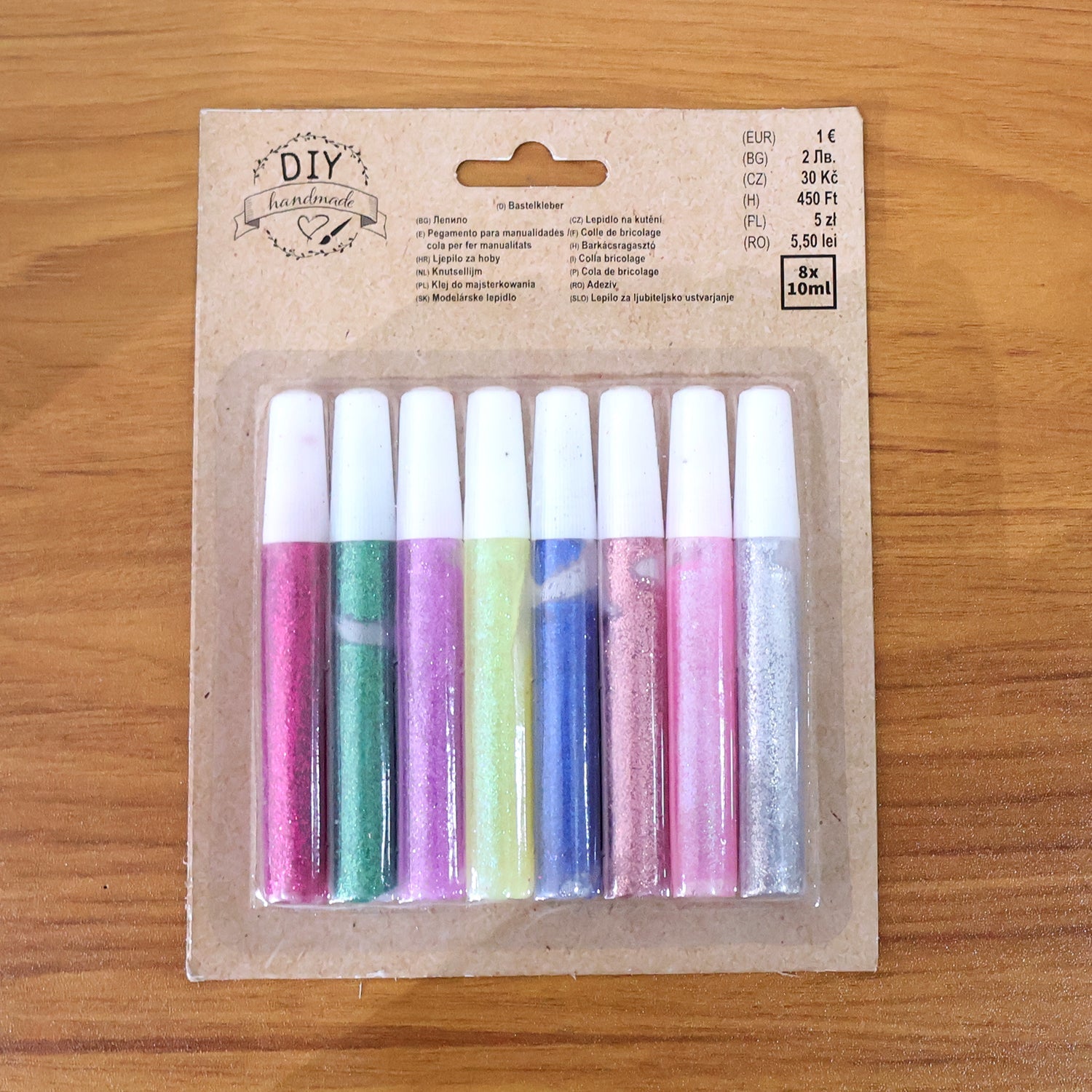 8-piece glitter craft glue pens in assorted colors