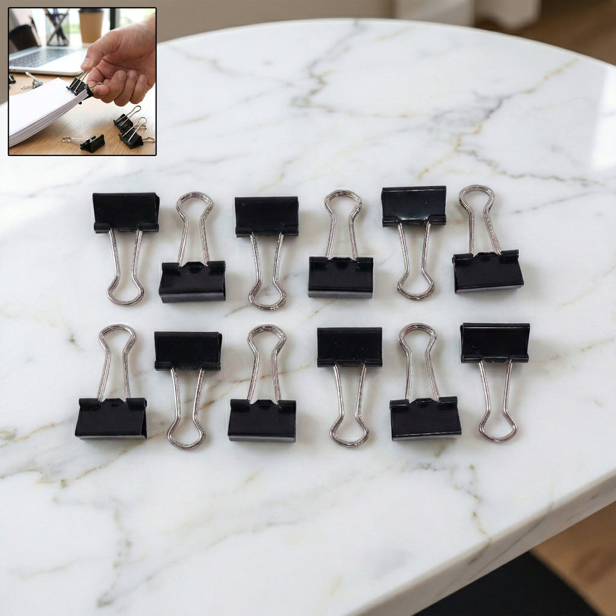 Black Metal Binder Clips (19 MM, 12 Pieces Set)