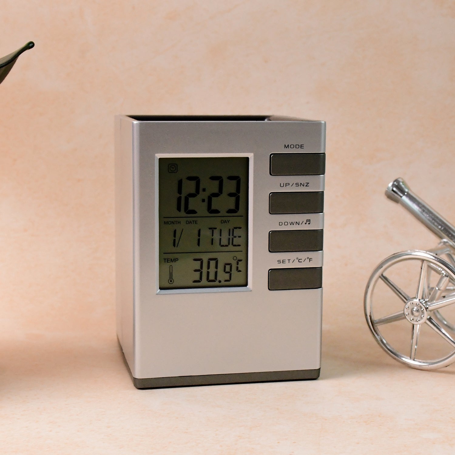 Modern Cube Digital Desk Organizer with Clock